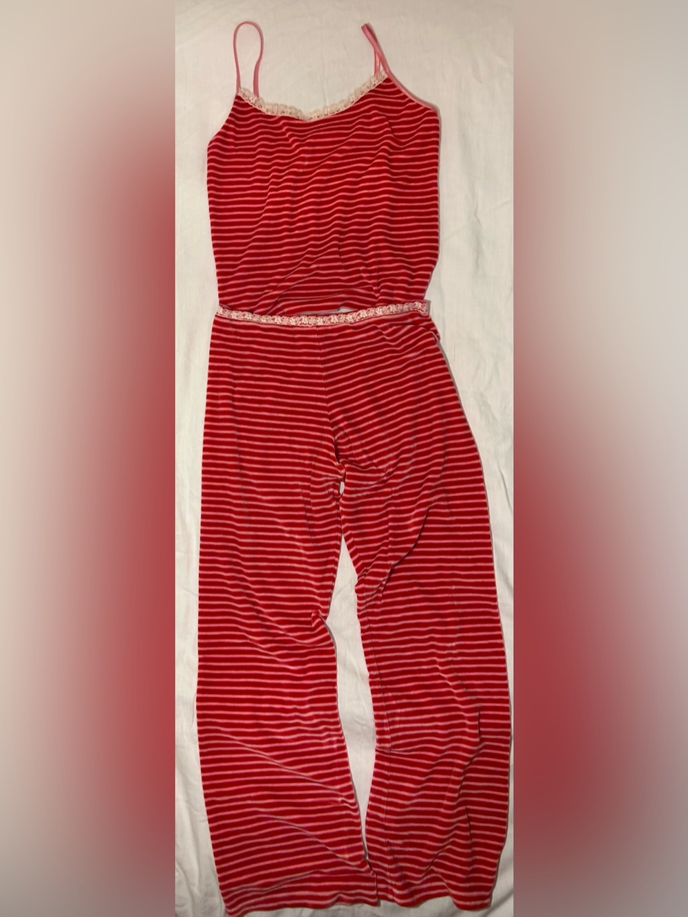Victoria Secret Red Striped Lace-Trim Women's Camisole & Pant Pajama Set - Picture 14 of 14